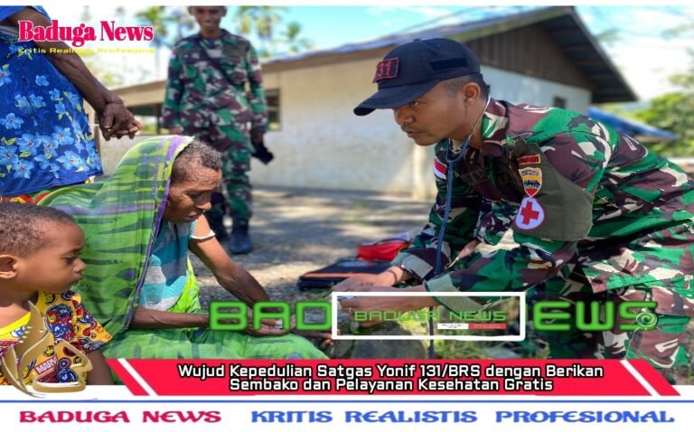 Wujud Kepedulian Satgas Yonif 131/BRS dengan Berikan Sembako dan Pelayanan Kesehatan Gratis