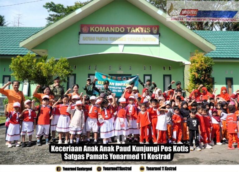 Keceriaan Anak-Anak Paud Kunjungi Pos Kotis Satgas Pamtas Yonarmed 11 Kostrad