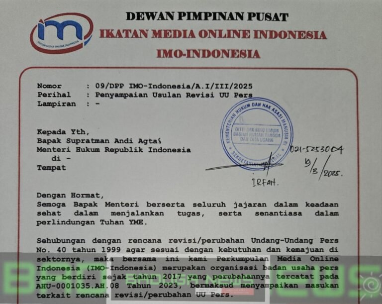 Surati Menteri Hukum, IMO-Indonesia Usul Sejumlah Poin Rencana Revisi UU Pers